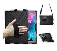 Microsoft Surface Pro 7 / Pro 6 / Pro 5 / Pro 2017 / Pro 4 / Pro LTE, custodia protettiva robusta con supporto per penna, tracolla girevole con cavalletto, robusta custodia in silicone nero