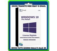Microsoft Windows 10 Pro Chiave prodotto Key 32 64 bit Licenza ESD