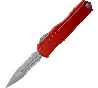 Microtech CYPHER II D/E STONEWASH PART SERRATE RED 1242-11RD