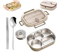 Microwavable Stainless Steel Insulated Bento Box, 1500/2000ml Large Capacity Thermal Bento Box Set, with Lids Compartments, with Soup Bowl Spoon and Chopsticks (Five Grids(1500ml),With insulated bag)