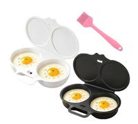 Microwave Egg Poacher, 2 Eggs Dual Cavity Egg Cooker with Lid & Handle (White + Dark Gray)
