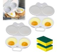 Microwave Egg Poacher With Lid & Handle, Dual Cavity Plastic Microwave Egg Poacher to poach 2 eggs, Quick Oil-Free Cooking, No Oil Splash Proof Quick (2PCS-White)