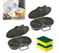 Microwave Egg Poacher With Lid & Handle, Dual Cavity Plastic Microwave Egg Poacher to poach 2 eggs, Quick Oil-Free Cooking, No Oil Splash Proof Quick (2PCS-Black)