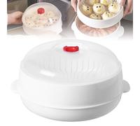 Microwave Food Steamer, Microwave Vegetable Steamer, Plastic White Heating Bowl for Quick Home Cooking, Micro Cookware for Cooking with Lid and Tray Suitable for Buns, Corn & Dumplings(Circle)