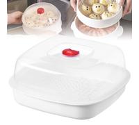 Microwave Food Steamer, Microwave Vegetable Steamer, Plastic White Heating Bowl for Quick Home Cooking, Micro Cookware for Cooking with Lid and Tray Suitable for Buns, Corn & Dumplings(Square)