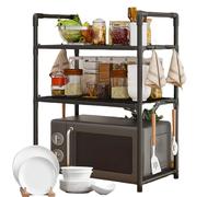 Microwave Oven Rack - Microwave Oven Shelf With Hooks | Widened Seasoning Rack, Double Layer Bread Machine Holder Suitable For Home Pantry Dorm RV Outdoor Daily Use
