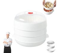 Microwave Oven Steamer, Multifunctional Microwave Vegetable Steamer, Layered Water Storage Design, Food-Grade PP5 Material, for Steamed Bread, Dumplings, Vegetables (Three)