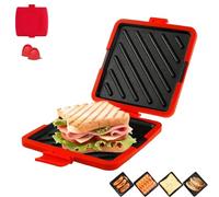 Microwave Toastie Sandwich Maker, Mini Grill Toastie Sandwich Make, Wireless Panini Press with Nonstick Plate, No Electricity, for Home Office Travels (Red)