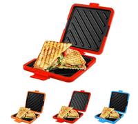Microwave Toastie Sandwich Maker, Wireless Toastie Maker Nonstick Plate, with Adjustable Silicone Straps, for Cooking Delicious Crispy Sandwiches (Red)