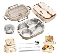 Microwaveable Stainless Steel Insulated Bento Box for Kids/Adults, Large Capacity Partition, with Soup Bowl Spoon and Fork, Leak proof, Microwavable, Dishwasher Safe (4 Compartments+ bag,1000ML)
