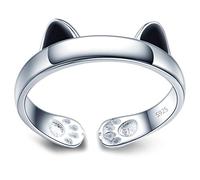 MicVivien Anelli Donna Argento 925 Orecchio di Gatto, Aperto Anello Gatto Carino con colore Argento/Rosa/Nero Anelli Regolabile Gioielli per Donne Ragazze