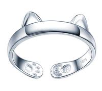 MicVivien Anelli Donna Argento 925 Orecchio di Gatto, Aperto Anello Gatto Carino con colore Argento/Rosa/Nero Anelli Regolabile Gioielli per Donne Ragazze