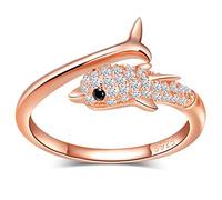 MicVivien Anelli Donna Argento 925 Simpatico Animale, Anello Delfino Regolabile con Zirconia Cubica Gioielli per Donne Ragazze Argento/Oro Rosa