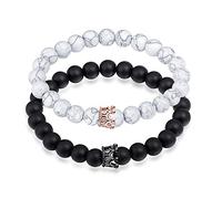 MicVivien Bracciali in Vera Pietre Naturali con Sacchetto Regalo per Uomo e DonnaDistanza Coppia Bracciale con CZ Corona re & Queen