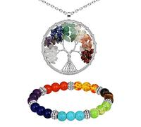 MicVivien Collana & Bracciale Unisex Braccialetti Perla con Pietre Chakra + Ciondolo e Collana dell'albero della Vita