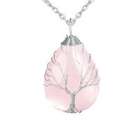 MicVivien Collana da donna in acciaio inox, con ciondolo a goccia, con cristalli e pietre preziose, 48 + 5 cm, per donna, Acciaio inossidabile Gemma