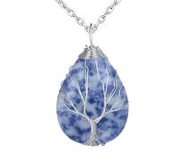 MicVivien Collana da donna in acciaio inox, con ciondolo a goccia, con cristalli e pietre preziose, 48 + 5 cm, per donna, Acciaio inossidabile Gemma