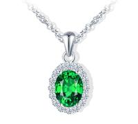 MicVivien Collana in argento 925 con ciondolo in zirconio collana ovale pietra maggio smeraldo gioielli per donne e ragazze, catena in argento 45 cm