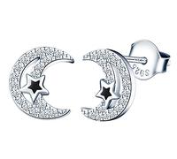 MicVivien Orecchini luna e stelle in argento sterling 925 con zirconi blanco, orecchini a bottone orecchini a mezzaluna per donna ragazza