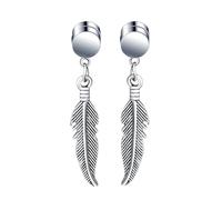 MicVivien Orecchini pendenti da uomo in acciaio inox, con piuma, non forati, colore nero/argento, 8 mm, rotondi, magnetici, ipoallergenici, per uomini e donne, Acciaio inossidabile acciaio inox