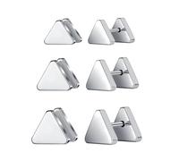 MicVivien Set di 3 paia di orecchini a perno piatti a forma di triangolo, in acciaio inox, da uomo e donna, con chiusura a vite, calibro 16, per cartilagine, trago, ipoallergenici, 6 mm, 7 mm, 8 mm