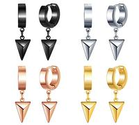 MicVivien Set di Orecchini a Cerchio con Pendente Spike Cono/Croce Stellata/Piramidi Triangolare in Acciaio Inossidabile Orecchini Cerchio Piccolo con pendenti per Uomo Donna