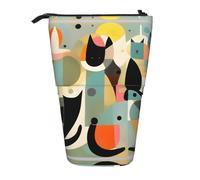 Mid-Century - Astuccio espandibile con supporto a forma di gatto, design in tessuto Oxford multicolore, altezza regolabile, borsa cosmetica multiuso