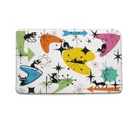 Mid Century Atimic Cat Retro Modern Blue Yellow Orange Geometric Cat Black Abstract Minimalist Boho Zerbino Ingresso Morbido Tappeto Entrata Confortevole Tappeti Da Bagno Per Cucina 40X60Cm