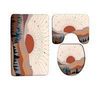 Mid Century Boho Abstract Mountain Geometric Modern Sunset Leaves Leaves Trees Aesthetic Terracotta Set Di Tappetini Da Bagno 3 Pezzi, Tappetino Da Bagno Antipolvere Tappetino Contorno Wc Per