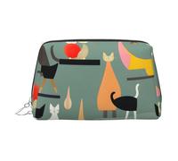 Mid-Century - Borsa organizer per articoli da toeletta in pelle con gatti in stile moderno, ideale per i viaggi, Argento, Taglia unica, Beauty case