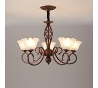 Mid Century Foyer Milk Glass Flower Chandelier Oil Rubbed Bronze Farmhouse Ceiling Pendant Light Industrial Rustic Hanging Lamp for Bedroom Living Dining Room