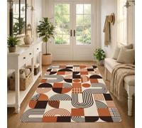 Mid-Century Geometrico Arco Pattern Forme Area Tappeto 3' X 5' | Stile moderno della metà del secolo, toni caldi della terra, motivi astratti ad arco, stampa grafica minimalista