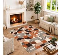 Mid-Century Geometrico Arco Pattern Forme Area Tappeto 4' X 6' | Stile moderno della metà del secolo, toni caldi della terra, motivi astratti ad arco, stampa grafica minimalista