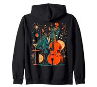 Mid Century Jazz Cat Contrabbasso Musicista Retro Art Felpa con Cappuccio