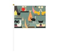 Mid-Century Modern Art Cats Piccola Mini Bandiera Palmare per Giochi Sportivi e Festival Decorazione Parata Bandiera 14 x 20,8 cm