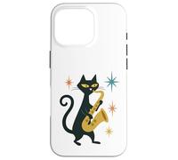 Mid Century Modern Cat Saxophone Retro Futuristic Custodia per iPhone 16 Pro