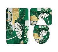 Mid Century Modern Green And White Abstract Geometric Boho Plant Botanical Set Di Tappetini Da Bagno 3 Pezzi, Zerbino Resistente Tappetino Da Bagno Per Servizi Igienici Toeletta