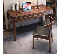 Mid-Century Modern Solid Wood Writing Desk 2-Drawer Computer Workstation Large Surface Home Office Study Table for Remote Work (Walnut 47"x24"x30")