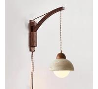 Mid-Century Plug-in-Wandleuchter mit Schwenkarm, Wandhalterung, Leselampe für Schlafzimmer, Wandlampe aus natürlichem Marmorstein, rustikale Vintage-Wandbeleuchtung aus Holz für Bauernhaus, Nachttisch