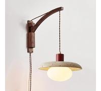 Mid-Century Plug-in-Wandleuchter mit Schwenkarm, Wandhalterung, Leselampe für Schlafzimmer, Wandlampe aus natürlichem Marmorstein, rustikale Vintage-Wandbeleuchtung aus Holz für Bauernhaus, Nachttisch