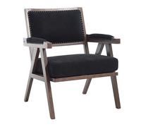 Mid-Century - Poltrona lounge in stile retrò, con braccioli in legno massiccio effetto lino, imbottitura con borchie ergonomiche ad angolo di 105°, per soggiorno, camera da letto, ufficio, reception