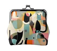 Mid-Century - Portamonete da donna in pelle con gatto, stile moderno, con chiusura a bacio, mini porta carte per chiavi, rossetto, carino portamonete da viaggio