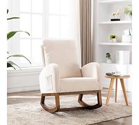Mid-Century Sedia a dondolo imbottita con schienale alto, imbottitura ergonomica, design scandinavo con pattini in legno massello, tasca laterale per soggiorno, camera da letto, cameretta dei bambini