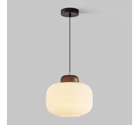Mid Century Solid Wood Chandelier, White Glass Walnut Light Small Kitchen Pendant Lighting Over Island (E27 Socket)