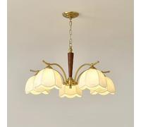 Mid Century Wood Pendant Light Fixture with Fabric Flower Shade Vintage Farmhouse Chandelier Sputnik Hanging Lamp for Dining Bedroom Living Room Kitchen Island