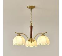 Mid Century Wood Pendant Light Fixture with Fabric Flower Shade Vintage Farmhouse Chandelier Sputnik Hanging Lamp for Dining Bedroom Living Room Kitchen Island