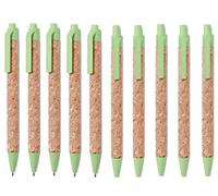 mid N. 10 Penne a sfera in vero Sughero e componenti in fibra di Paglia, refill blu, completamente ecologico green eco sostenibile (Verde)