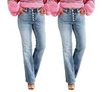 Mid Rise Button Fly Bootcut Jeans for Women, 2026 New Curvy Slim-Fit Trendy Bell Bottom Denim Pants with Pockets