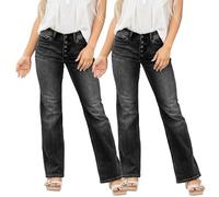Mid Rise Button Fly Bootcut Jeans for Women, 2026 New Curvy Slim-Fit Trendy Bell Bottom Denim Pants with Pockets