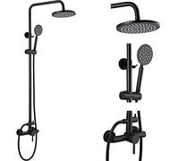 Midanya, set doccia per esterni in acciaio inox SUS304 con sistema di fissaggio a parete da 20 cm, doccia a pioggia con manico singolo, con spruzzatore a mano rotondo, barra di scorrimento regolabile